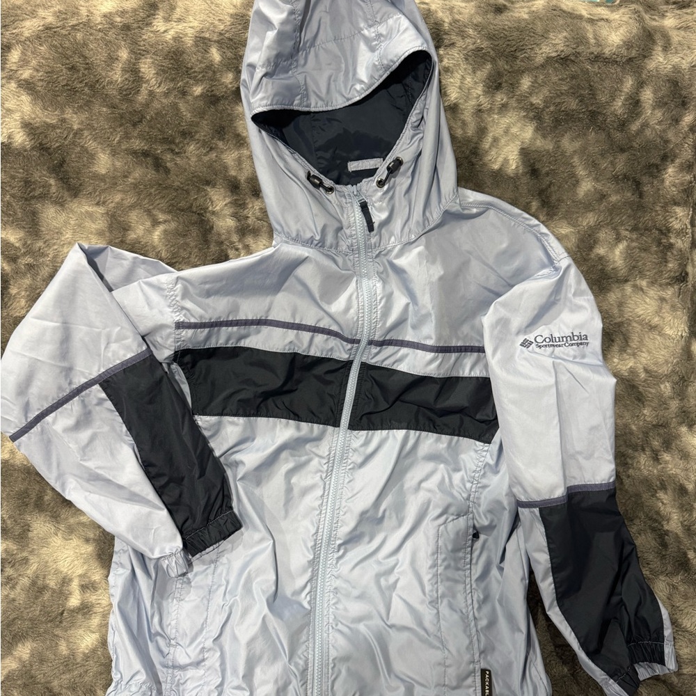 Columbia Light Blue/Dark Blue Hooded Windbreaker Jacket